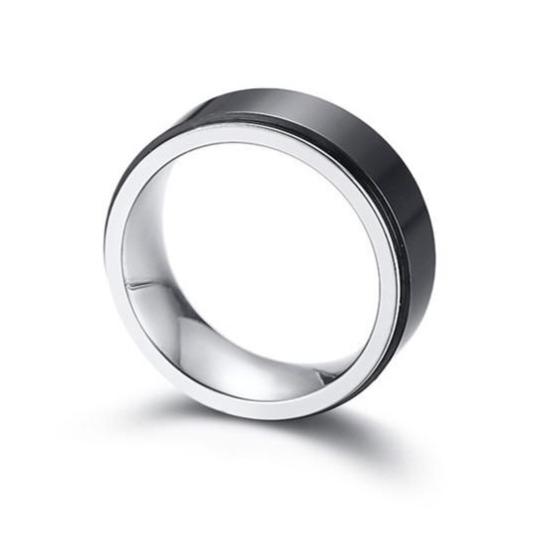 8mm Black & Silver Stainless Steel Rotatable Spinner Men's Ring