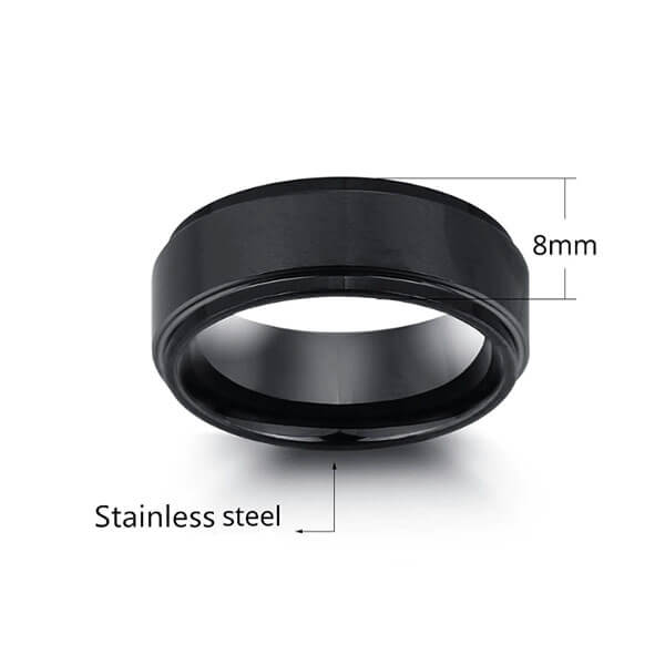 8mm Black Stainless Steel + 1 Personalized Engraving Mens Ring