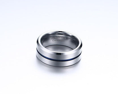 8mm Black, Yellow or Blue Centre Lines Tungsten Mens Ring