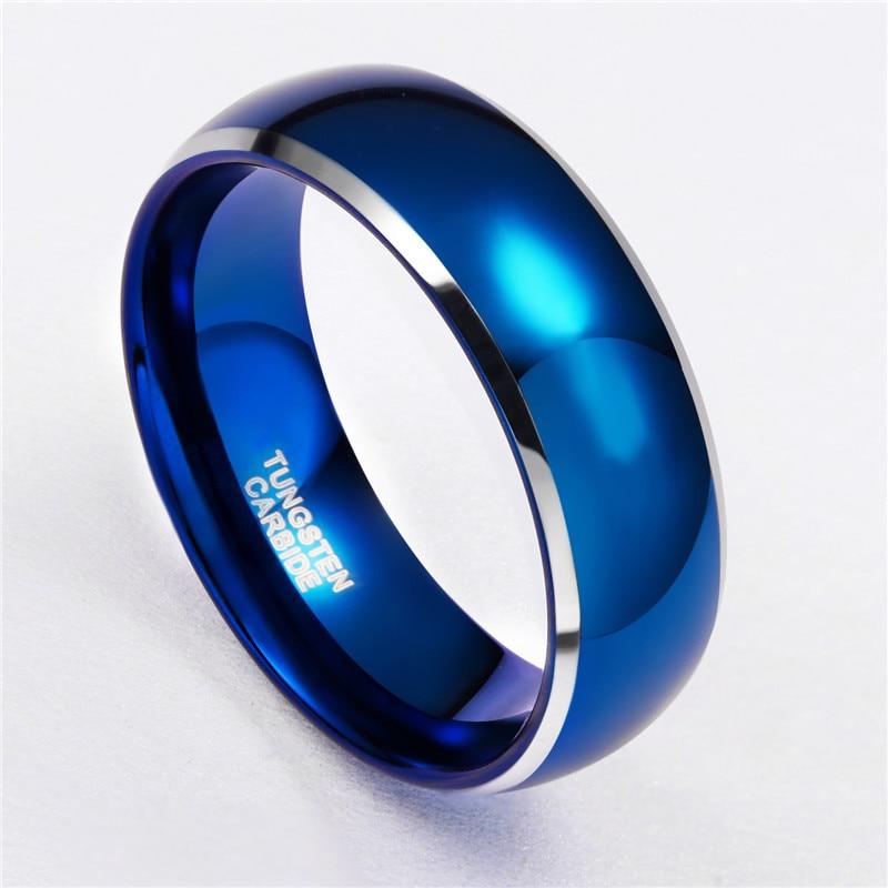 8mm Blue and Silver Color Tungsten Mens Ring - 1 Engraving
