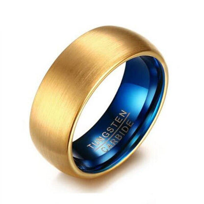 8mm Blue & Gold Color Tungsten Mens Ring
