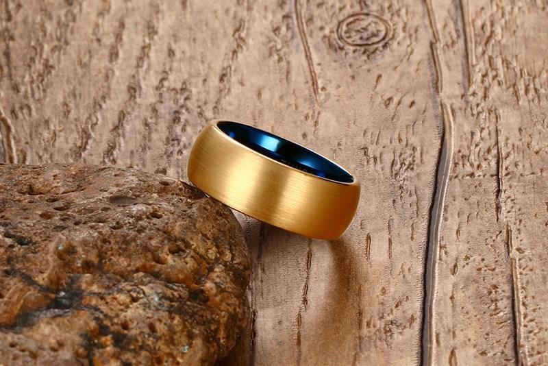 8mm Blue & Gold Color Tungsten Mens Ring