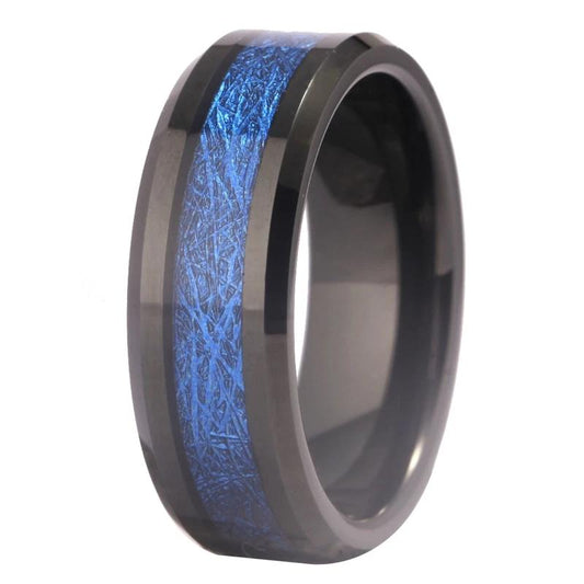 8mm Blue Meteorite Tungsten Unisex Ring