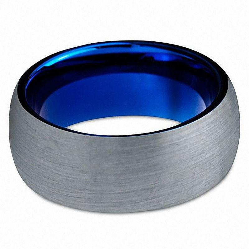 8mm Blue & Silver Brushed Mens Ring