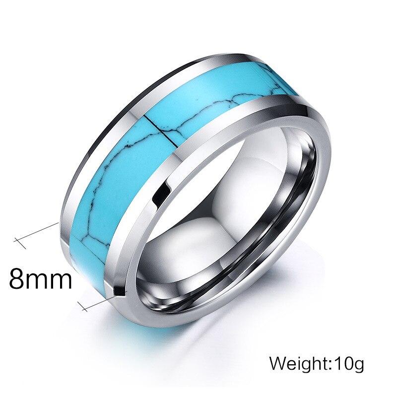 8mm Blue Turquoise & Silver Tungsten Unisex Ring