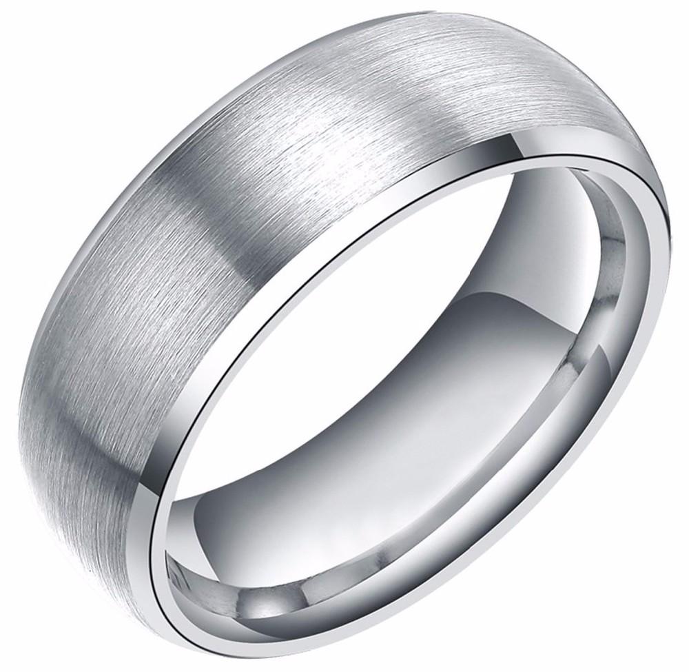8mm Brushed Polished Edges Silver Tungsten Mens Ring