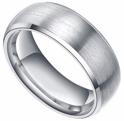 8mm Brushed Polished Edges Silver Tungsten Mens Ring