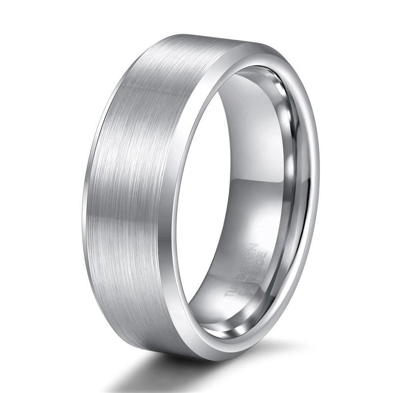 8mm Brushed Silver Tungsten Mens Ring