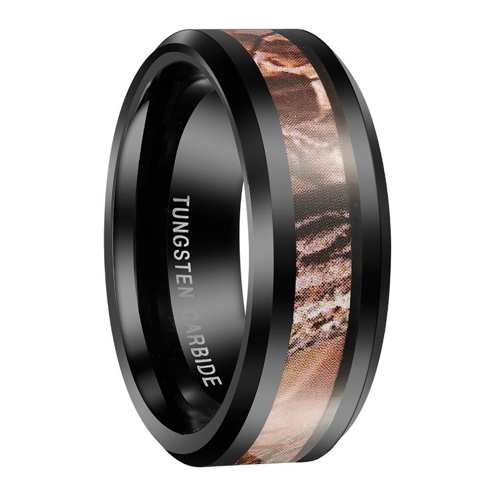 8mm Camouflage Forest Black Tungsten Mens Ring