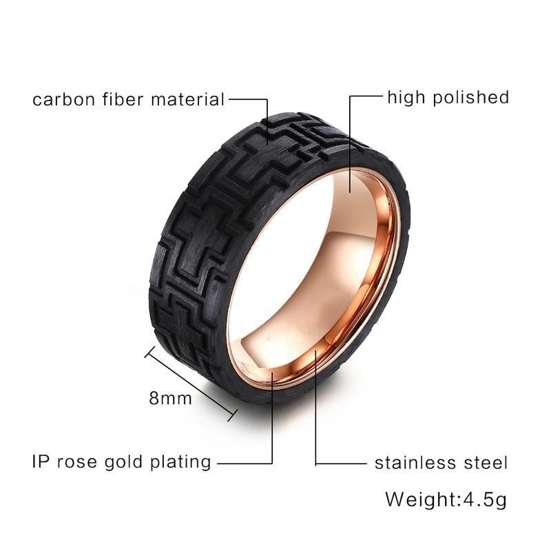 8mm Car Tire Design Rose Gold Men's Ring