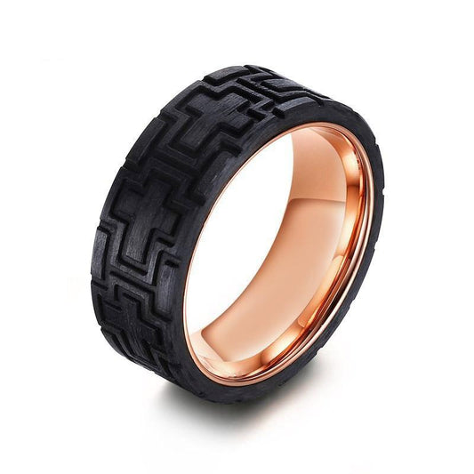 8mm Car Tire Design Rose Gold Men's Ring