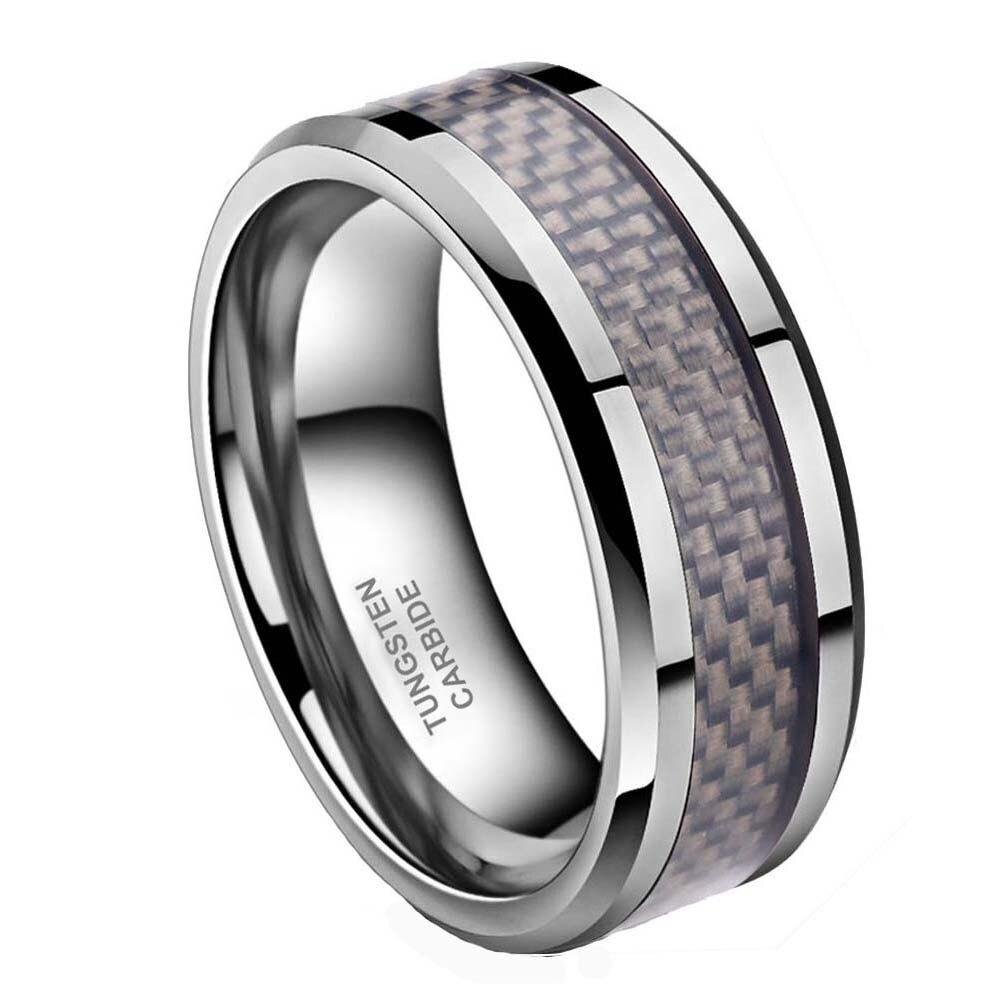 8mm Carbon Fiber Inlay Tungsten Mens Ring