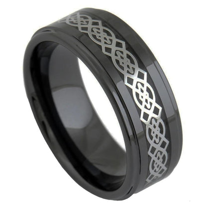 8mm Celtic Knot High Polished Black Ceramic Unisex Ring