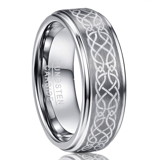 8mm Celtic Knot Silver Tungsten Men's Ring
