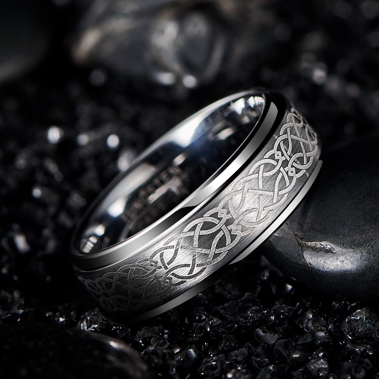 8mm Celtic Knot Silver Tungsten Men's Ring