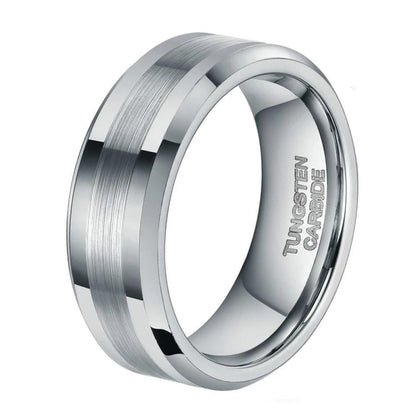 8mm Centre Brushed Silver Tungsten Mens Ring