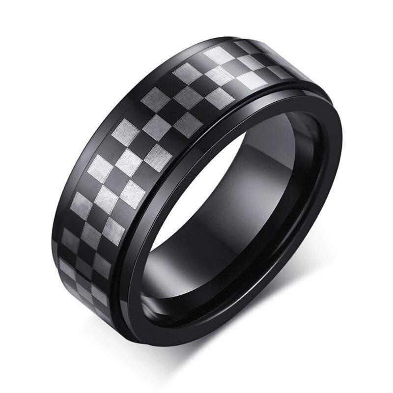 8mm Checkerboard Grid Black Tungsten Men's Ring