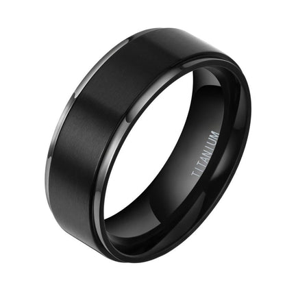 8mm Classic Black & Polished Edges Titanium Mens Ring