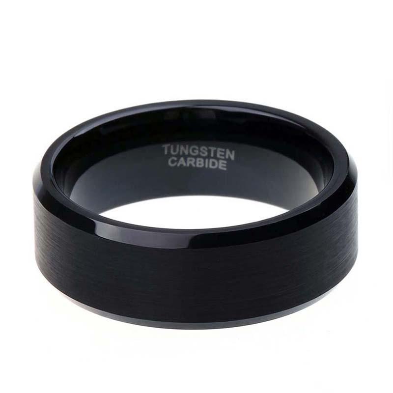 8mm Classic Pure Black Tungsten Mens Ring