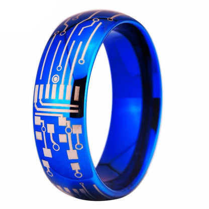 8mm Computer Circuit Board Blue Gamer Mens Ring