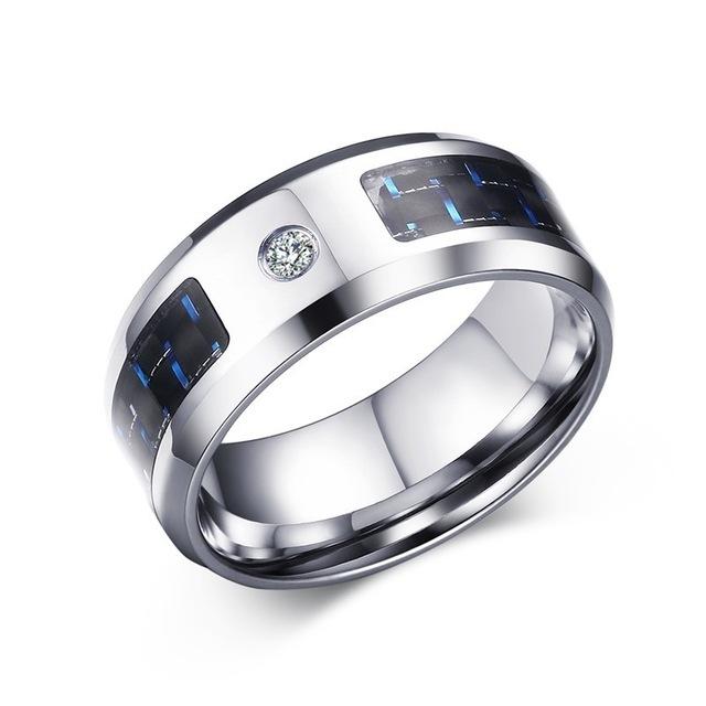 8mm Cubic Zirconia Stainless Steel Mens Ring