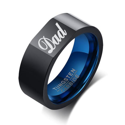 8mm Dad Father Square Top Black & Blue Tungsten Men's Ring