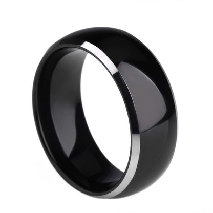8mm Dome Black & Silver Edges High Polished Tungsten Mens Ring