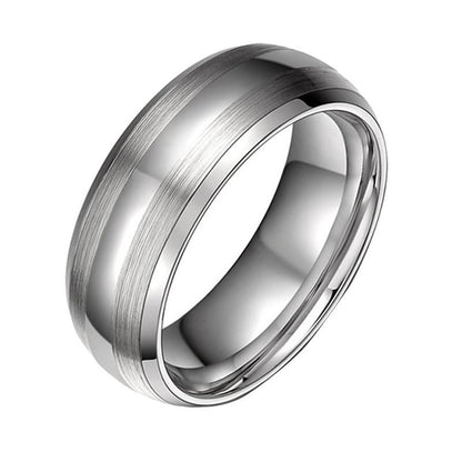 8mm Dome Brushed Silver Tungsten Mens Ring