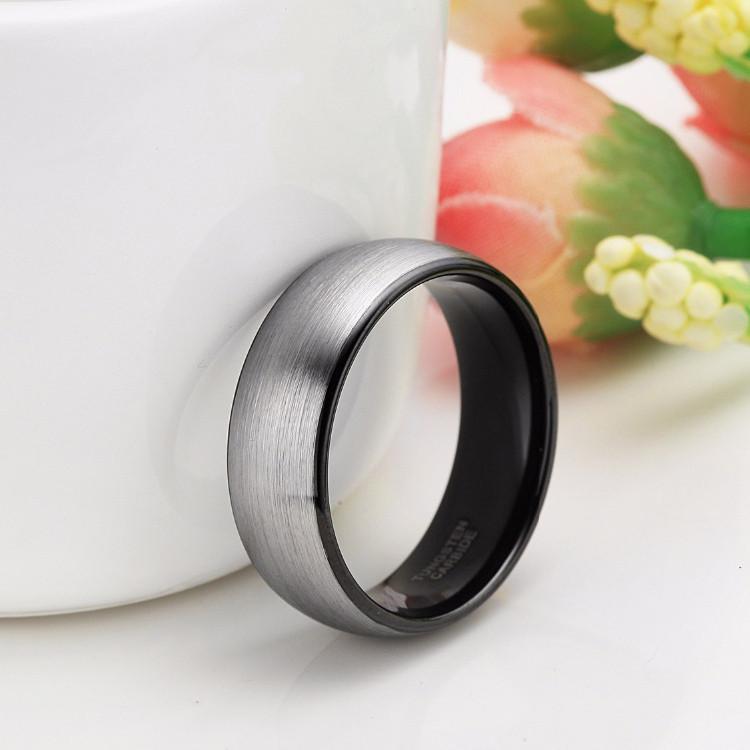 8mm Dome Brushed Tungsten Mens Ring