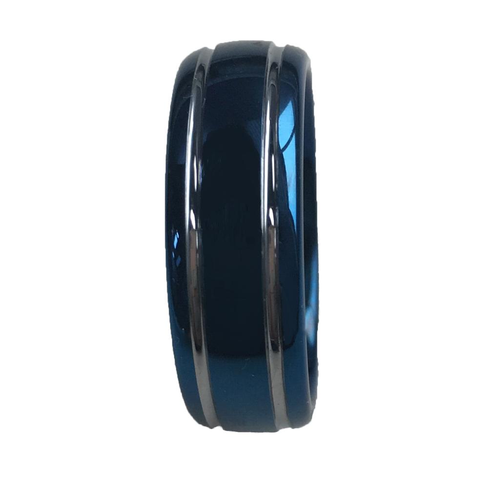 8mm Double Silver Groove Blue Tungsten Mens Ring