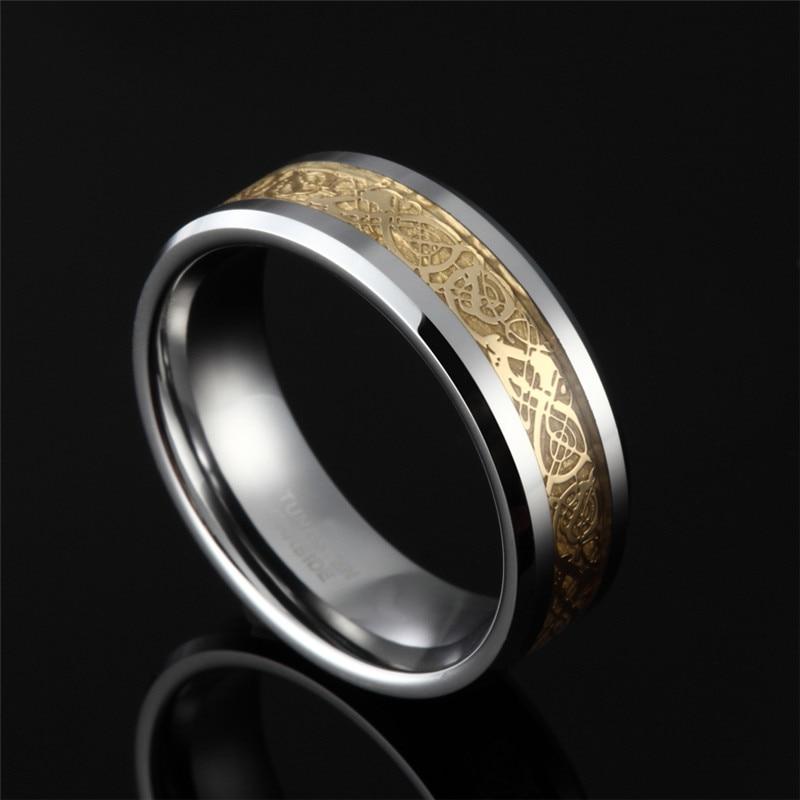 8mm Golden Celtic Dragon Silver Tungsten Unisex Ring