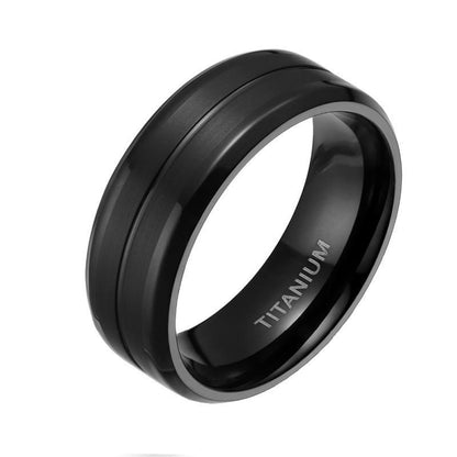 8mm High Polish & Matte Black Titanium Mens Ring
