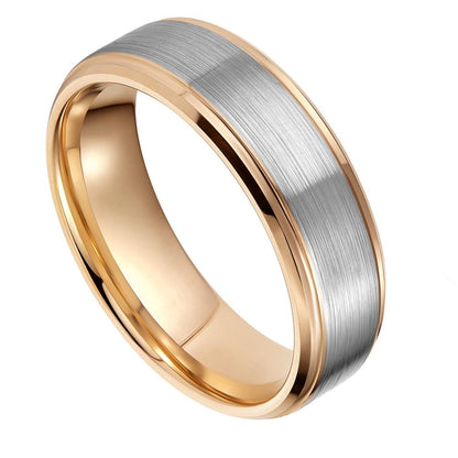 8mm High Polished Silver & Gold Tungsten Mens Ring