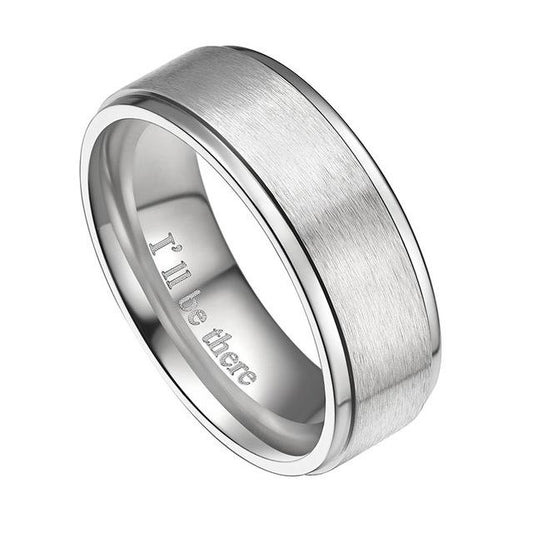 8mm I'll Be There Silver Titanium Mens Ring