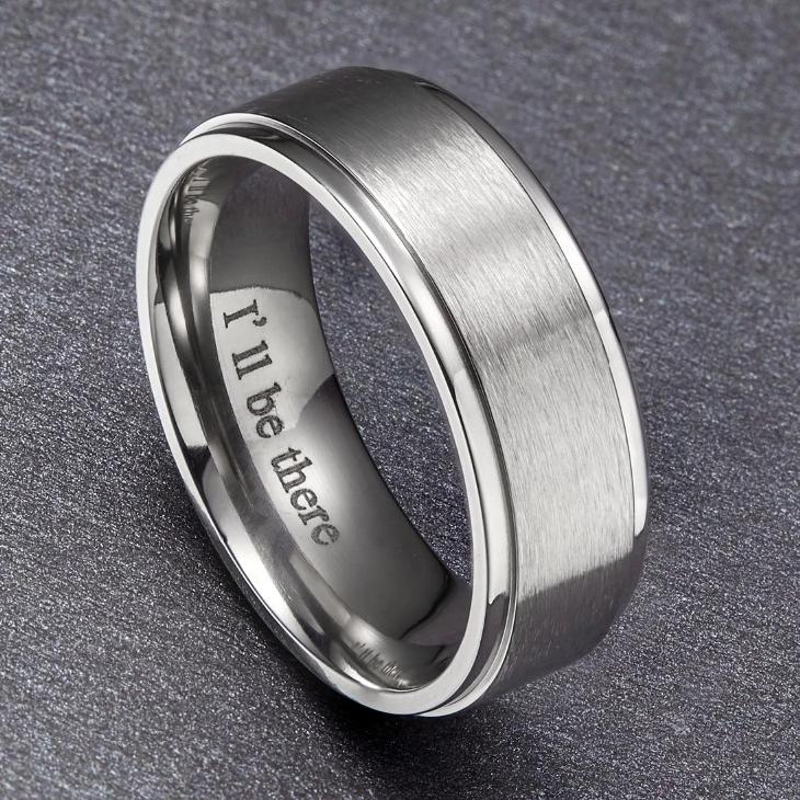 8mm I'll Be There Silver Titanium Mens Ring