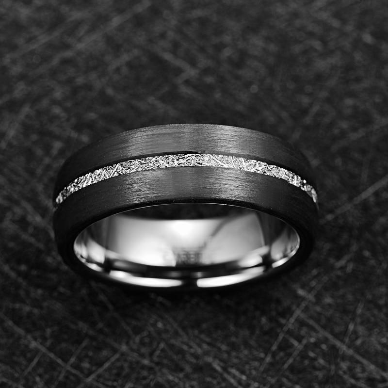 8mm Imitation Vermiculite Inlay & Black Tungsten Men's Ring