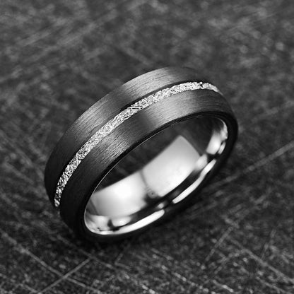 8mm Imitation Vermiculite Inlay & Black Tungsten Men's Ring