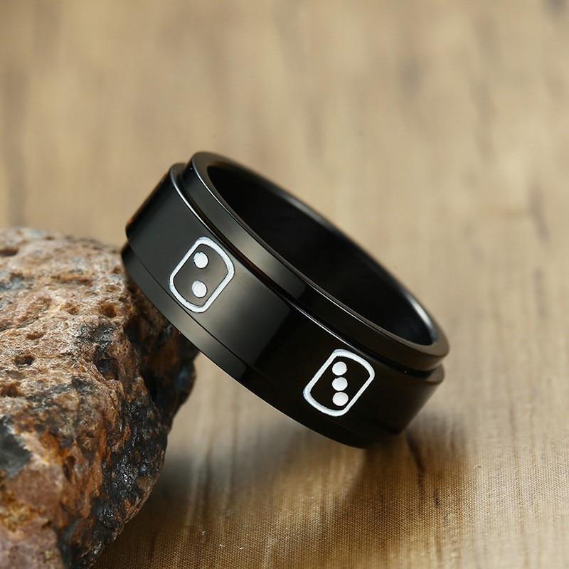 8mm Lucky Dice Black Rotatable Spinner Mens Ring (Anxiety Relief)