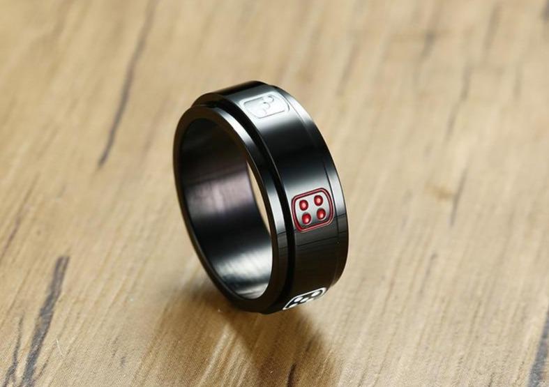 8mm Lucky Dice Black Rotatable Spinner Mens Ring (Anxiety Relief)