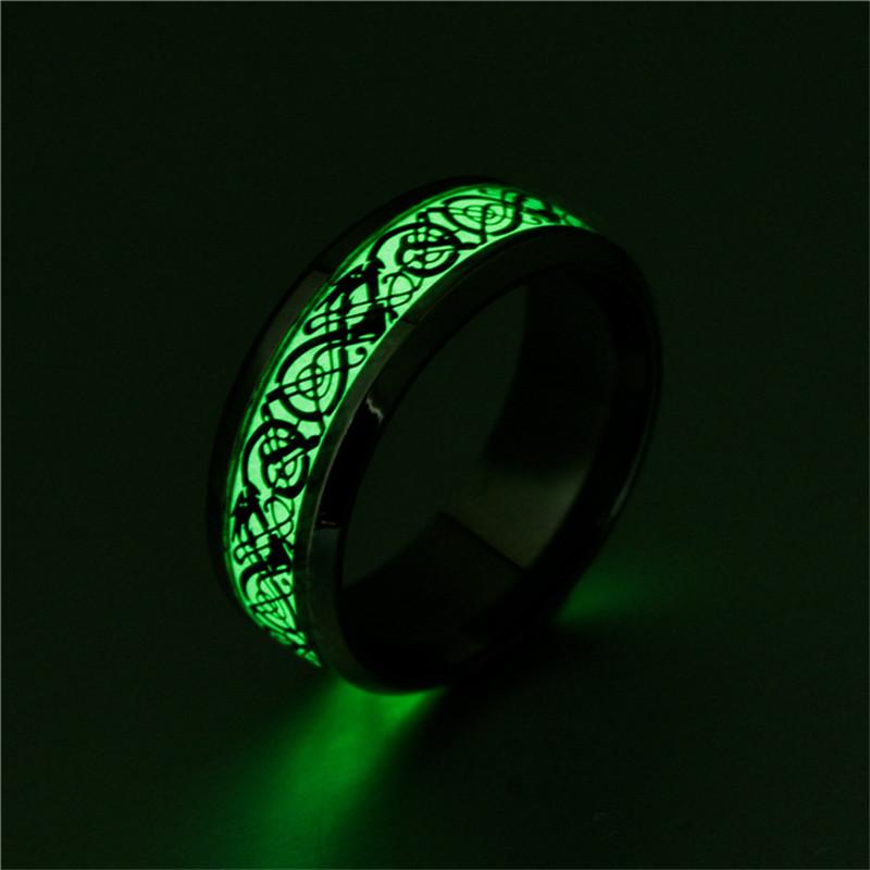 8mm Luminous Celtic Dragon Black Unisex Ring (Glows In The Dark)