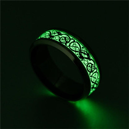 8mm Luminous Celtic Dragon Black Unisex Ring (Glows In The Dark)