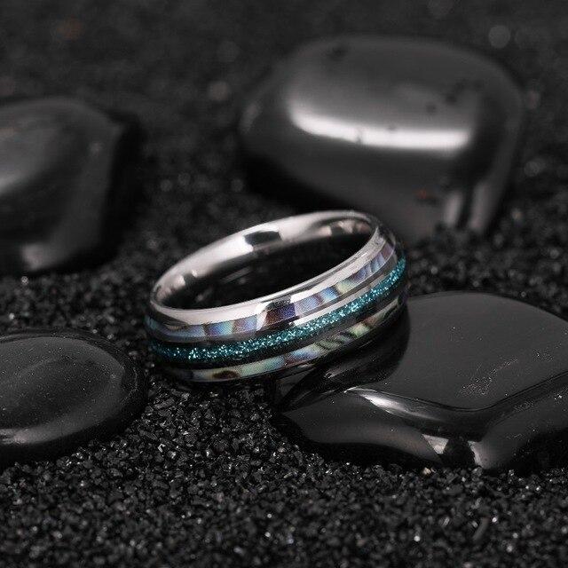 8mm Luxury Abalone Silver Tungsten Mens Ring