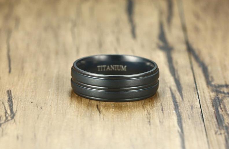 8mm Luxury Black Groove Matte Titanium Mens Ring