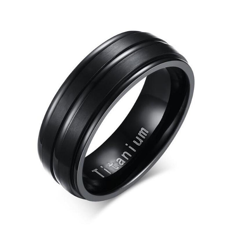 8mm Luxury Black Groove Matte Titanium Mens Ring