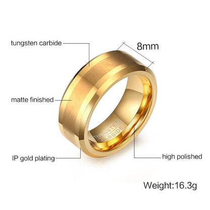 8mm Luxury Gold Color Matte Finish Tungsten Mens Ring