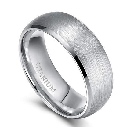 8mm Matte Brushed Polished Edges Silver Titanium Unisex Ring