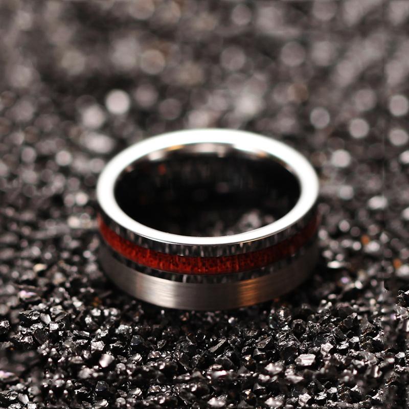 8mm Natural Wood Silver Tungsten Mens Ring