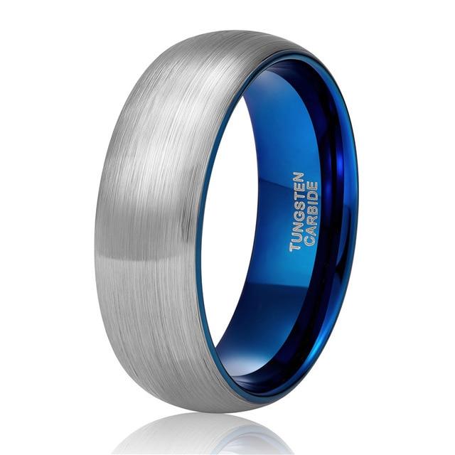 8mm Personalized Silver Blue Tungsten Mens Ring - 1 Custom Engraving (optional)
