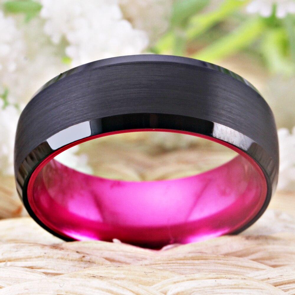 Black Tungsten Thin Pink Line Stripe Wedding Band Ring Breast Cancer  Support | eBay