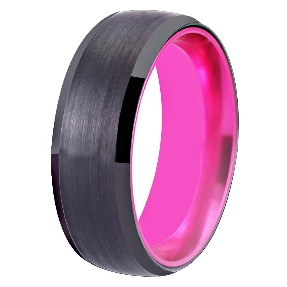 8mm Pink & Black Brushed Tungsten Unisex Ring
